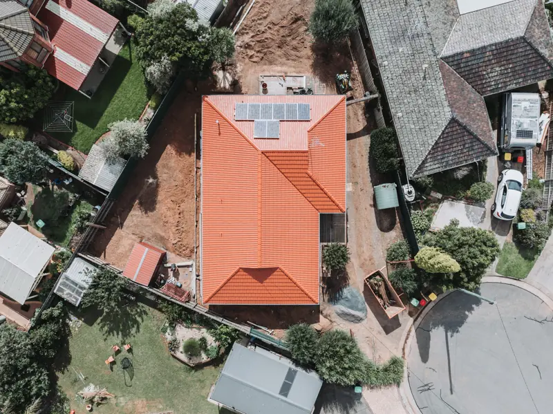Terracotta roof restoration from above