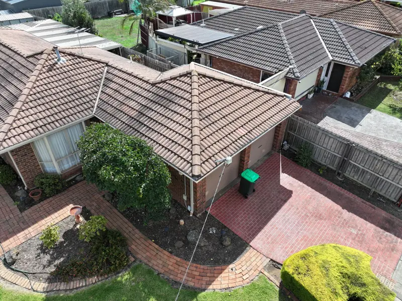 Aerial view of tiled roof with gutters